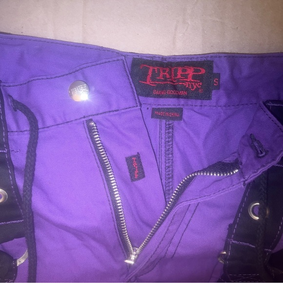 TRIPP NYC✖️Darkstreet Cuff Pants Purple/Black/Silver Metal Chained Cargo SMALL - Picture 11 of 15